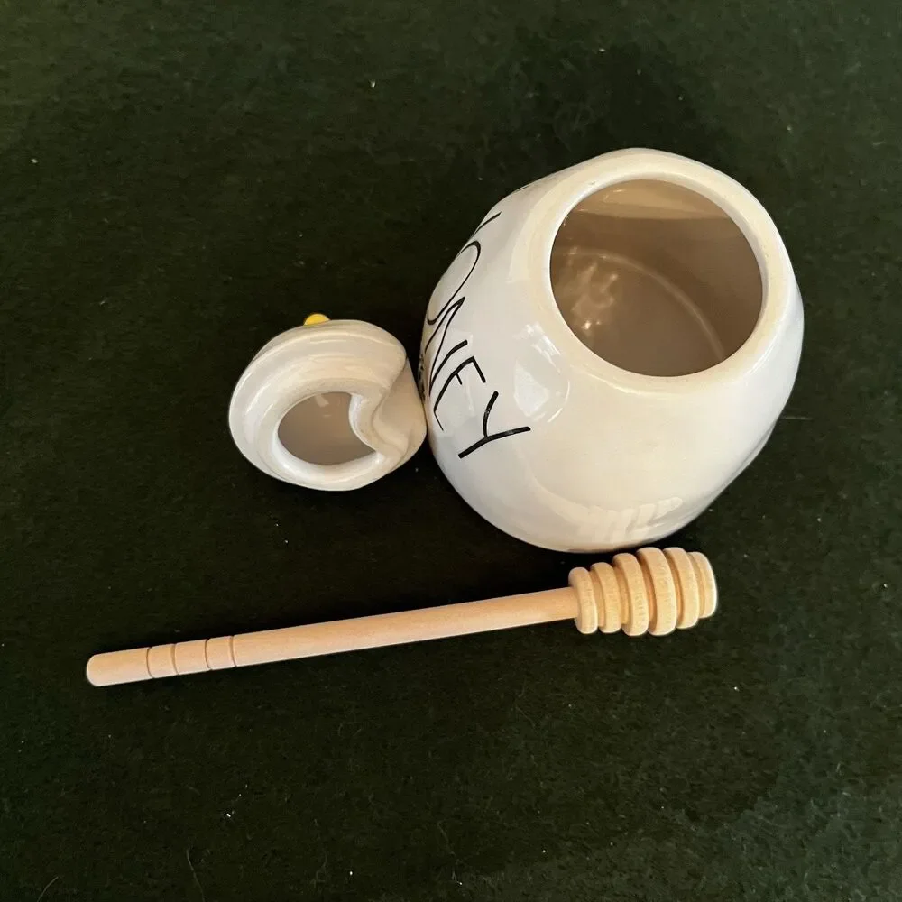 Bumble Bee Rae Dunn By Magenta Bee Ceramic Honey Pot With Wooden Dipper